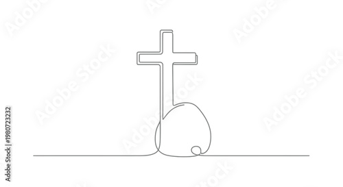 Cross and kneeling figure in prayer.