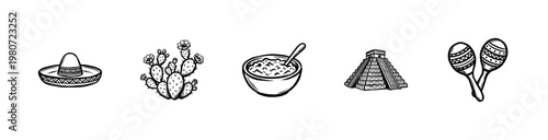 Mexico Culture and Heritage Elements with Hand-Drawn Inky Brush Strokes and Painterly Charcoal Texture