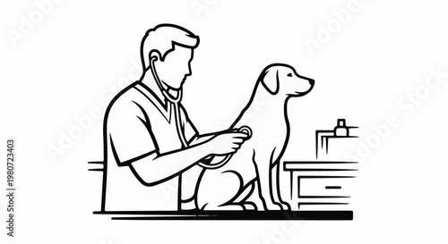 Veterinarian examining a dog with a stethoscope in a clinic