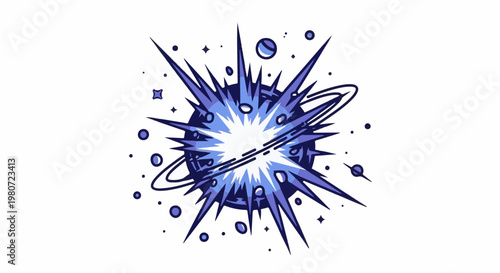 Abstract cosmic explosion with starburst and orbiting planets