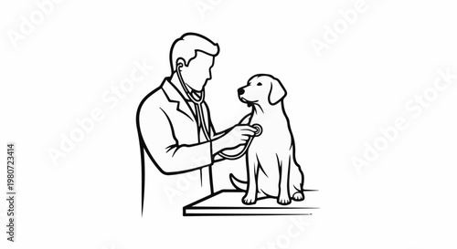 Veterinarian examines a dog with a stethoscope on a table