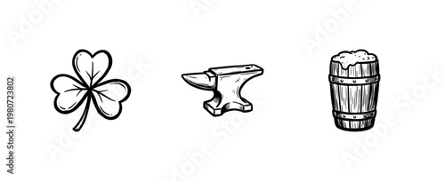 Craft Beer Brewery and Pub Elements with Vintage Hand-Drawn Inky Brushwork and Rustic Letterpress Aesthetic