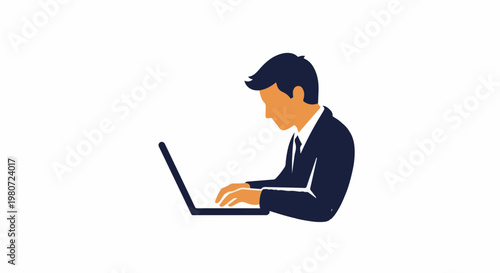 Person in suit typing on a laptop computer