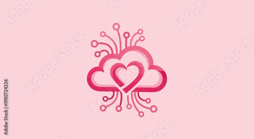 Pink cloud with heart and circuit board connections on a pink background