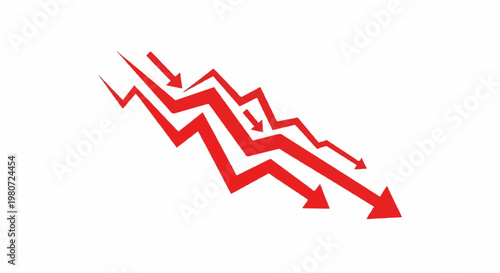Jagged red arrows descend diagonally across a stark white background