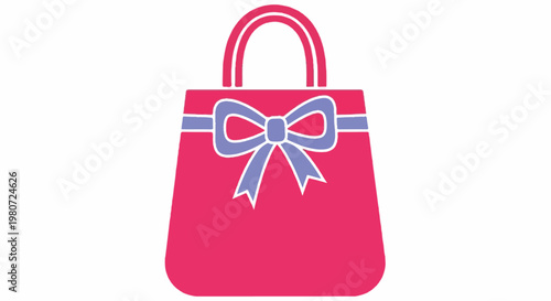 Pink shopping bag with a lavender bow, simplified icon