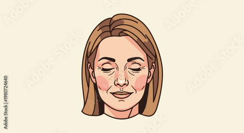 Portrait of a woman with closed eyes, freckles, and subtle smile