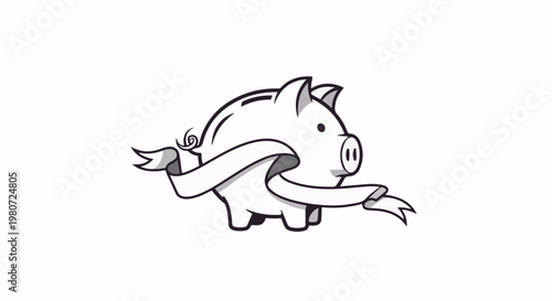 Stylized piggy bank with a flowing ribbon graphic, isolated on white