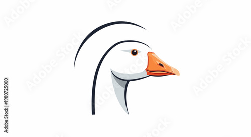 Stylized illustration of a white goose head with orange beak and dark outline