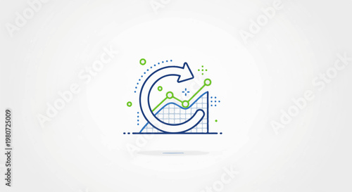 Circular arrow over a line graph with dots and a grid