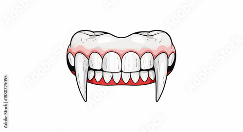 Spooky vampire fangs and teeth with red gums, ready to bite