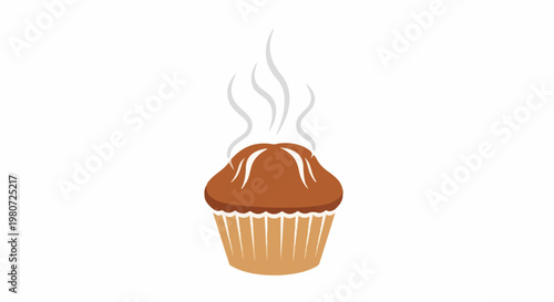 A cartoon illustration of a freshly baked, steaming muffin in a paper liner
