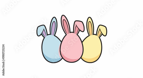 Three rounded figures with bunny ears in pastel colors