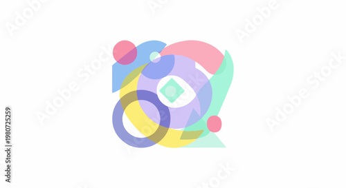 Abstract pastel shapes with overlapping circles, arcs, and a diamond