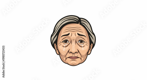Elderly woman's face showing sadness, with tears streaming down her cheeks