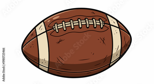 Cartoon football with stitched seams and beige stripes on white