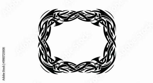 Intricate black tribal-style border with knot-like patterns and sharp points
