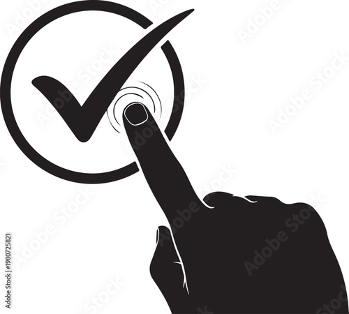 Black hand clicking checkmark button finger circle