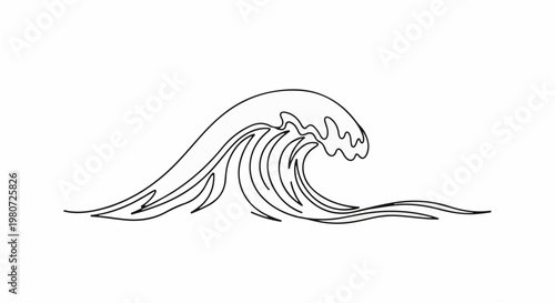 Stylized black outline of a breaking ocean wave on a white background
