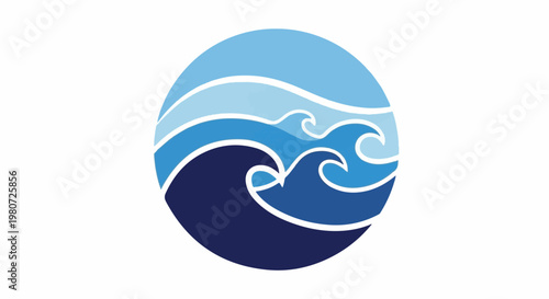 Abstract blue waves circle on white background