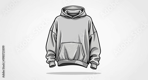 Gray hooded sweatshirt with a front pocket, isolated on white