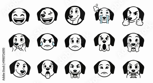 Collection of dog emoji faces showing a variety of emotions and expressions