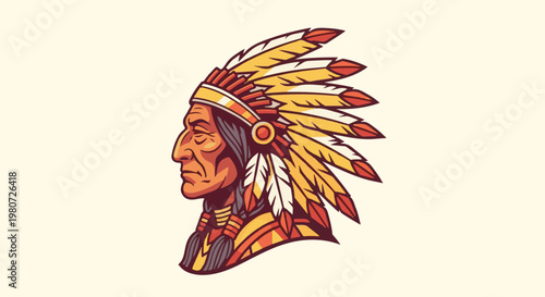 Stylized profile of a Native American chief with headdress