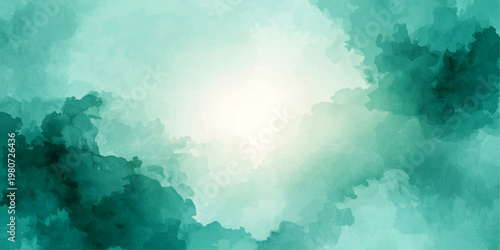 Beautiful abstract watercolor painting of a blue sky with white clouds and sunny light textures creating a heaven cloudscape