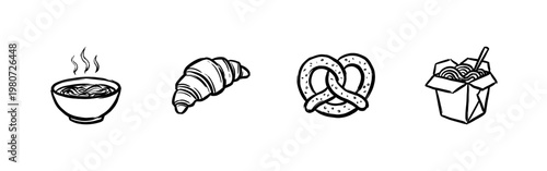 International Food and Fast Food Menu Elements with Hand-Drawn Inky Brushwork and Organic Painterly Sketch Aesthetic