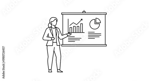 Businesswoman presenting data, infographic, statistics, presentation board, corporate