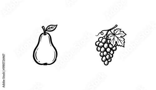 Fresh Garden Fruits and Orchard Harvest Elements with Hand-Drawn Inky Brushwork and Artistic Painterly Fluidity