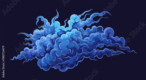 Dynamic blue pixel art cloud formation against dark background