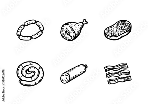 Deli Meat Products and Butcher Shop Charcuterie with Hand-Drawn Painterly Textures and Fluid Ink Brush Strokes