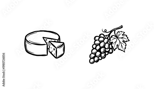 Wine Tasting and Vineyard Elements with Hand-Drawn Inky Brush Strokes and Chalkboard Aesthetic