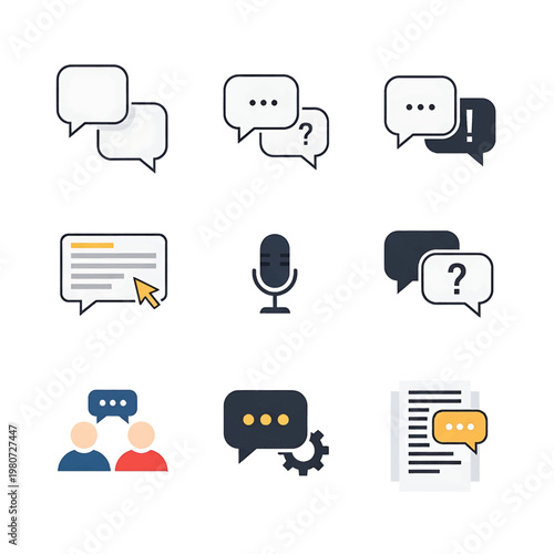 Chat speech bubbles and communication icons.