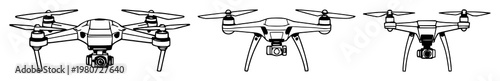 Drone quadcopter set with single clean outline design featuring drones, propulsion, aviation with line art and minimalist