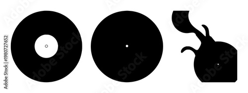 Vinyl record set with classic circular design featuring musical notation, sound waves, audio with entertainment and disc jockey elements