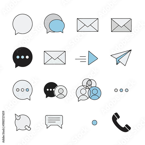 Communication icons and symbols.