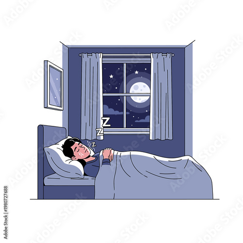 Man sleeping on a bed peacefully.