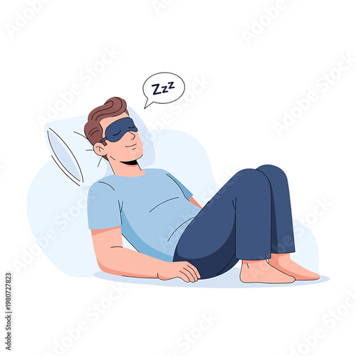 Man wearing sleep mask sleeping relaxed.