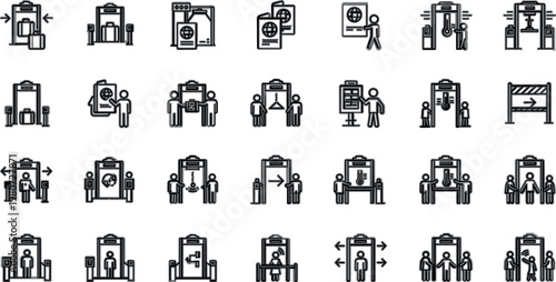 Gym and fitness equipment icon collection with machines, workout stations and training tools, modern line vector set for health, bodybuilding and exercise design