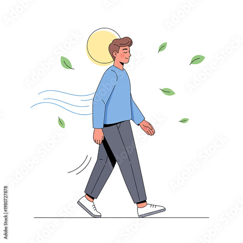 Man walking in casual clothes outside.