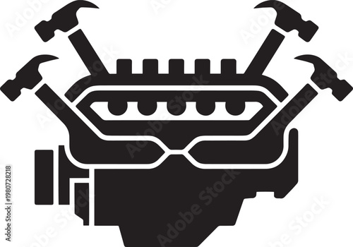 Black silhouette of a worker's face with hammers and tools labour day symbol
