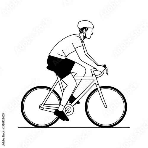 Man riding a bicycle quickly outside.