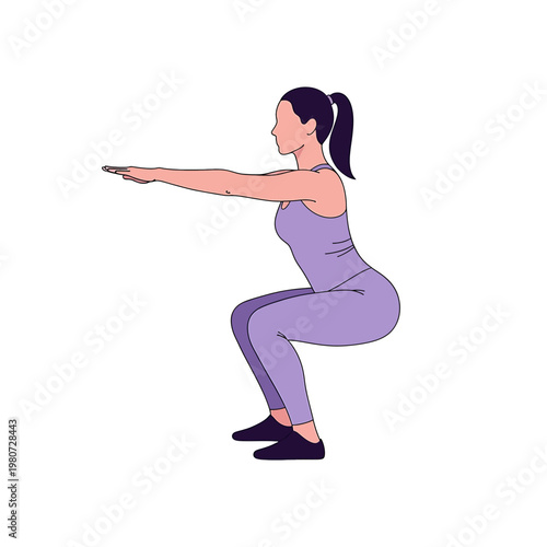 Woman doing squat exercise with arms.