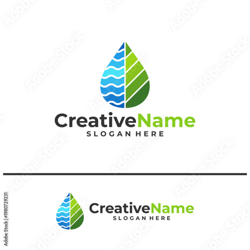 Foto Leaf water logo design vector template, Creative leaf waves logo concepts illust