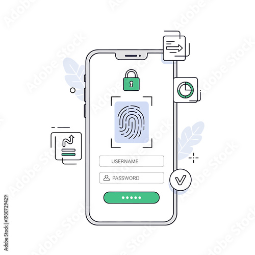 Bild auf Leinwand Smartphone biometric login security system.