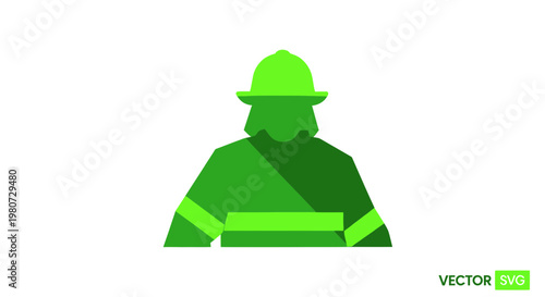 Green Firefighter Icon Silhouette, Safety and Protection Symbol