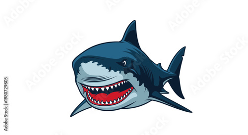 Aggressive Great White Shark Illustration with Open Mouth and Sharp Teeth