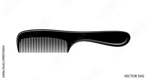 Black Comb Silhouette - Hair Styling Tool Isolated on White Background